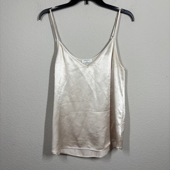Babaton Medium Everly Satin V Neck Camisole Top Shiny Spaghetti Straps - Picture 2 of 8